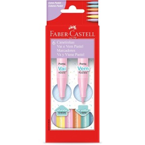 Canetinha Hidrografica 06 Cores Pastel Vai e Vem FABER CASTELL