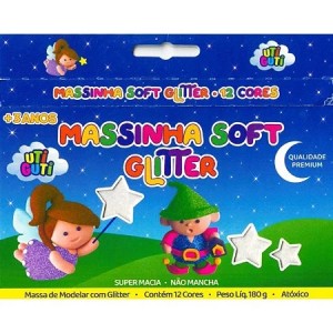 Massinha Base Amido Com Glitter 12 Cores 180g Soft UTIGUTI