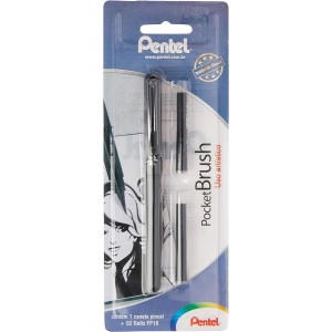 Caneta Brush Preta Pocket + Refil PENTEL