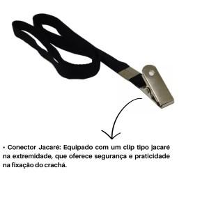 Cordao Poliester Para Cracha Com Jacare Preto