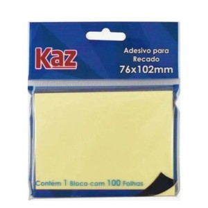Bloco Adesivo 76x102 Amarelo Com 100 Folhas KAZ