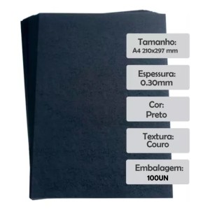 Capa PVC A4 210mmx297mm Pacote Com 100 Unidades Preto