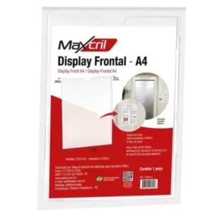 Quadro de Aviso Display Multiuso Acrilico A4 Vertical Fontal Cristal Adesivo Ref.10090013 MAXCRIL WALEU