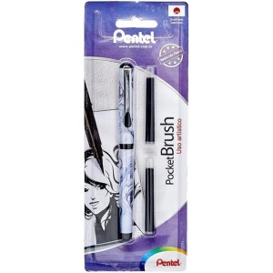 Caneta Brush Preta Pocket Marmore + 2 Refil PENTEL