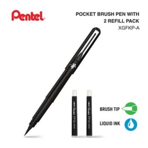 Caneta Brush Preta Pocket Marmore + 2 Refil PENTEL