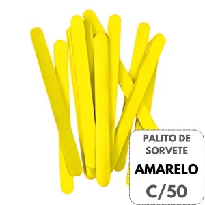 Palito De Sorvete Ponta Redonda  Amarelo Com 50 - KAZ
