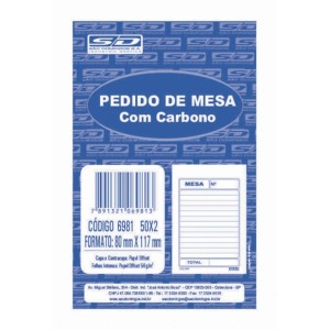 Bloco de Comanda/Pedido Mesa com Carbono 50x2 Folhas – 78mm x 111mm