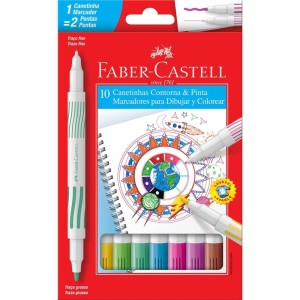 Canetinha Hidrografica 10 Cores Ponta Dupla FABER CASTELL