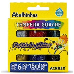 Guache 15ml com 6 Cores Fanatsia Glitter ACRILEX