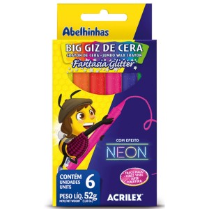 Giz de Cera 6 Cores Big Neon Glitter ACRILEX