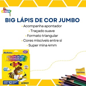 Lapis de Cor 12 Cores Jumbo Triangular + Apontador ACRILEX