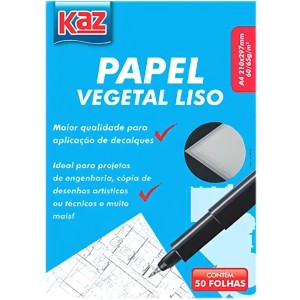 Papel Vegetal A4 65g Sem Margem com 50 Folhas KAZ
