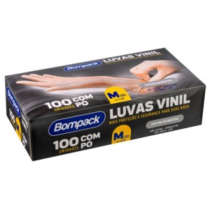 Luva de Procedimento Descartável Vinil Com Pó BOMPACK