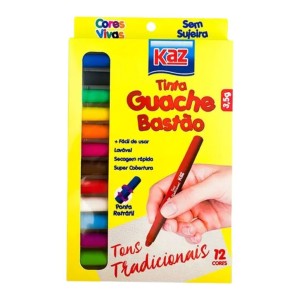 Tinta Guache em Bastao Com 12 Cores 3,5g KAZ