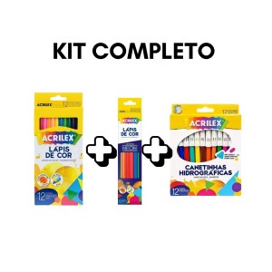 KIT LÁPIS DE COR 12 CORES + LÁPIS NEON 6 CORES + CANETINHA 12 CORES ACRILEX