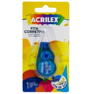 Corretivo Fita 5mmx3m Azul ACRILEX - Caixa C/24 Unidades