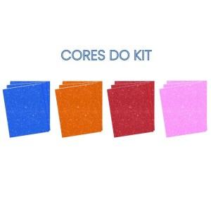 Kit Eva Glitter 40X60cm Laranja/Rosa Claro/Vermelho/Azul