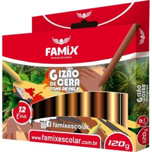GIZ DE CERA GIZAO REDONDO 12 CORES MULTICULTURAL TONS DE PELE/CABELO FAMIX