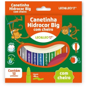 Canetinha Hidrografica com 12 Cores Jumbo com Cheiro Leo&Leo 