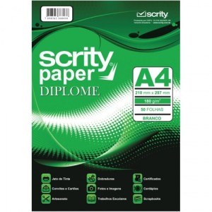 Papel A4 Diplomata/Opaline 180gr Branco Com 50 Folhas SCRITY